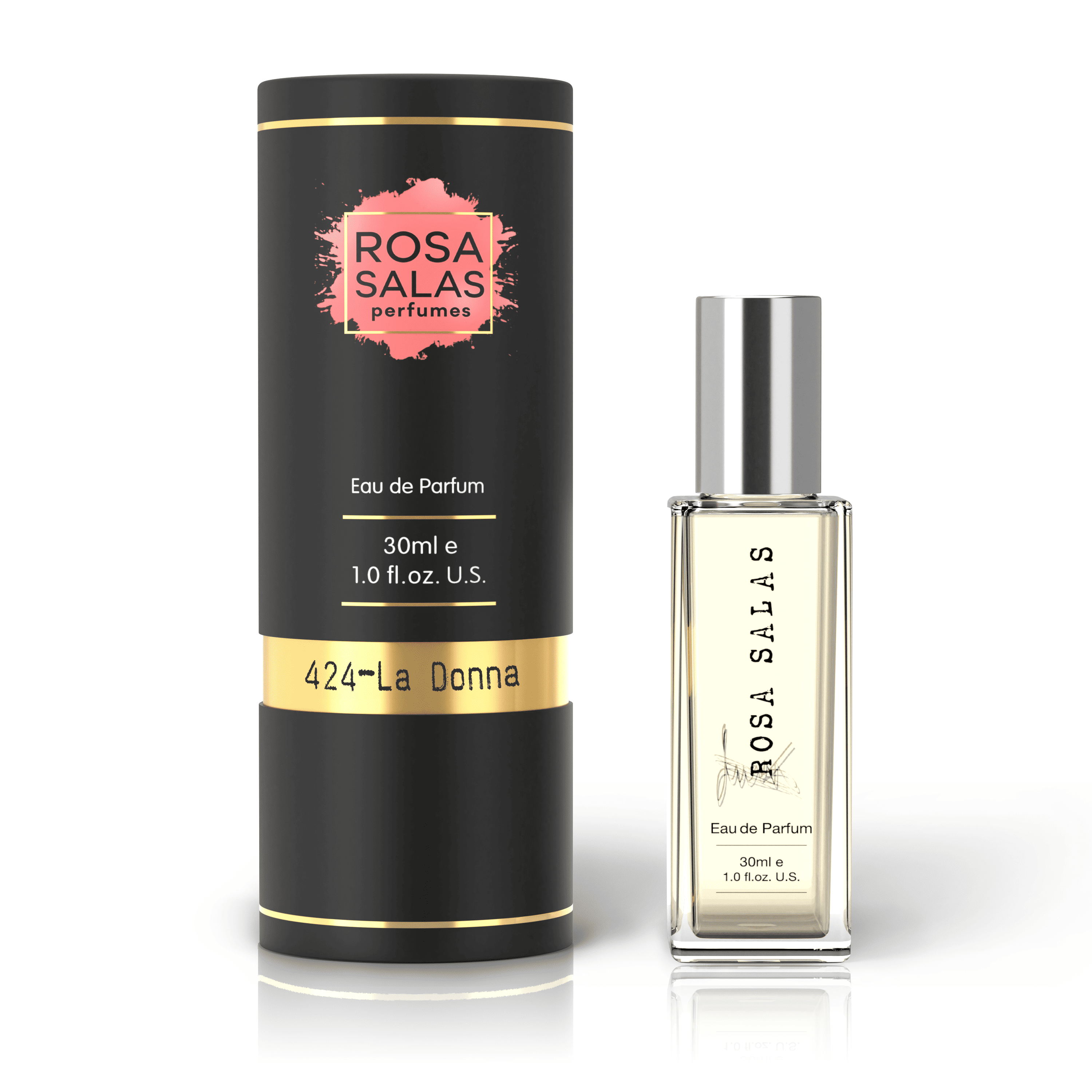 Rosa Salas perfume bottle and packaging on a white background 30 ml