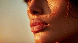 Close-up of a person's lips with a blurred background