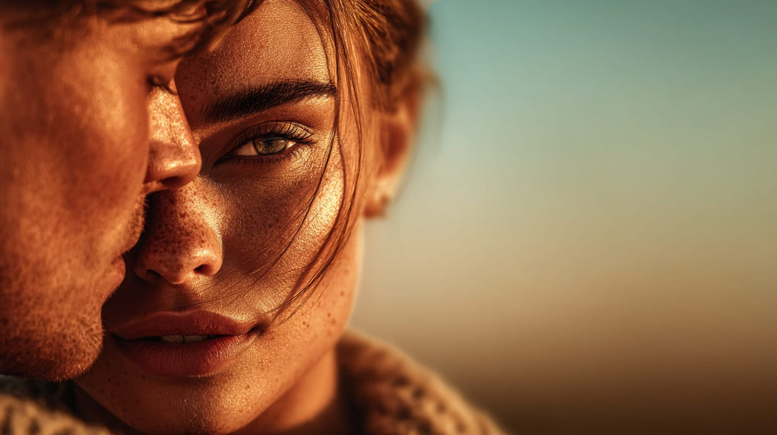 Close-up of two people with a warm, sunlit background

