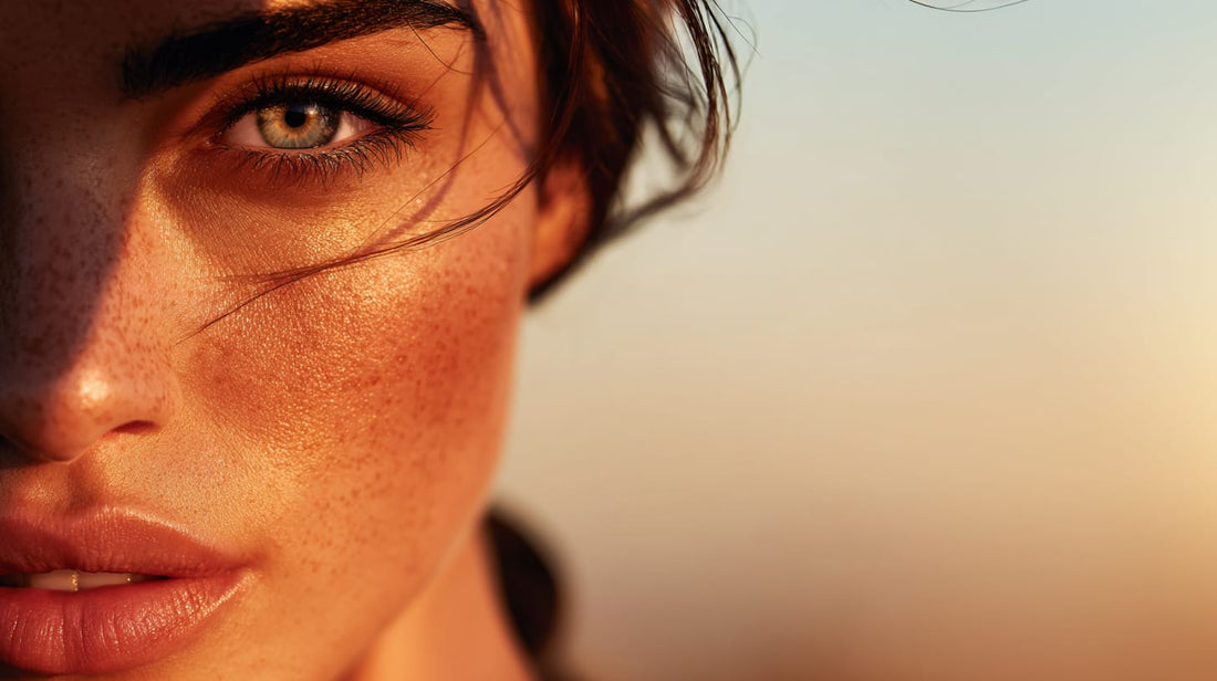 Close-up of a woman's face with a blurred background

